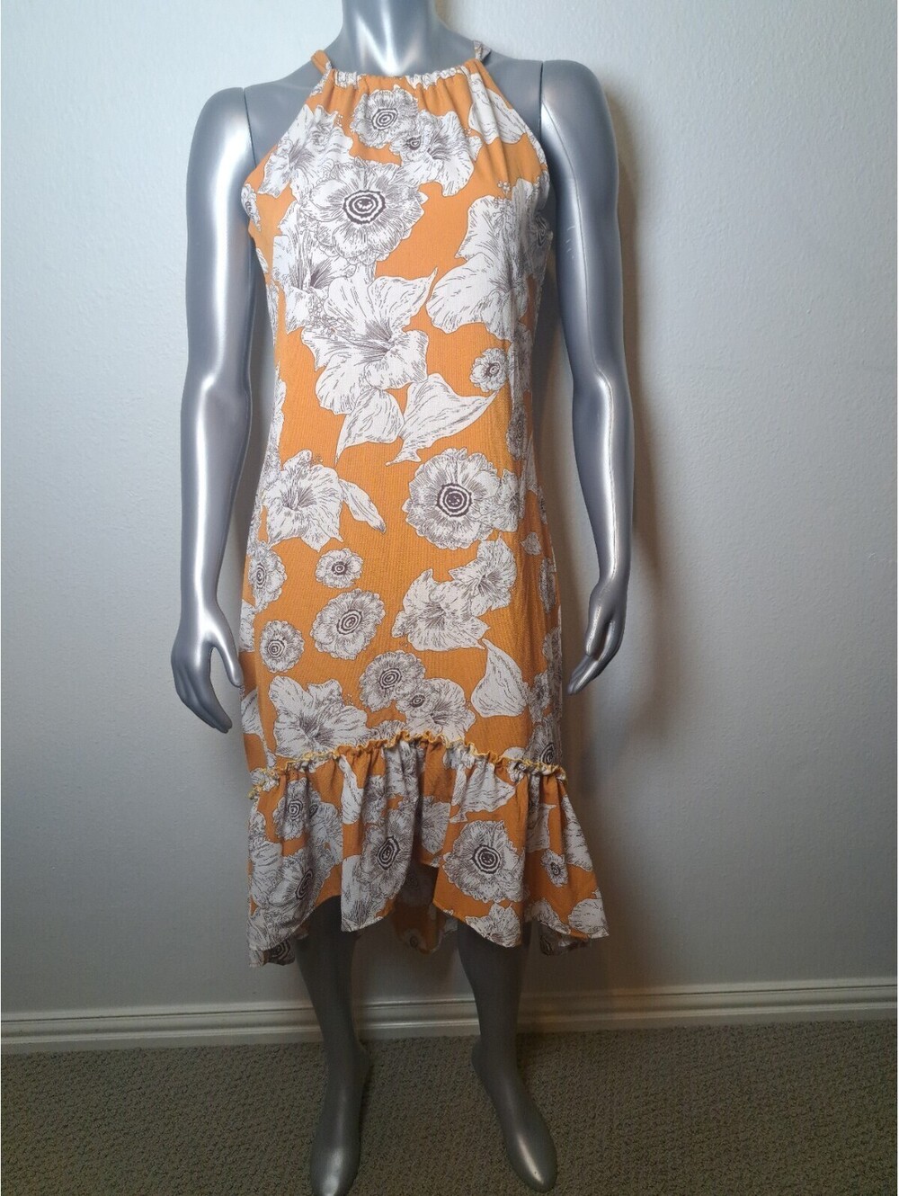 Beautiful Ambition halter top Orange With White Flowers Summer Dress NWT L